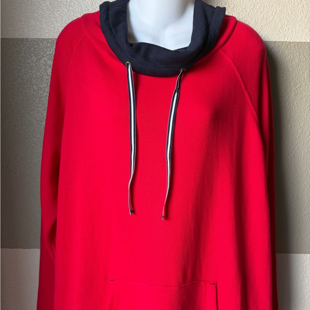 NWT Tommy Hilfiger Women’s XL Red Navy Blue Cowl Neck Pullover Sweater Pocket